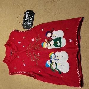 Designers Originals Large Christmas Sweater Vest Snowmen Red